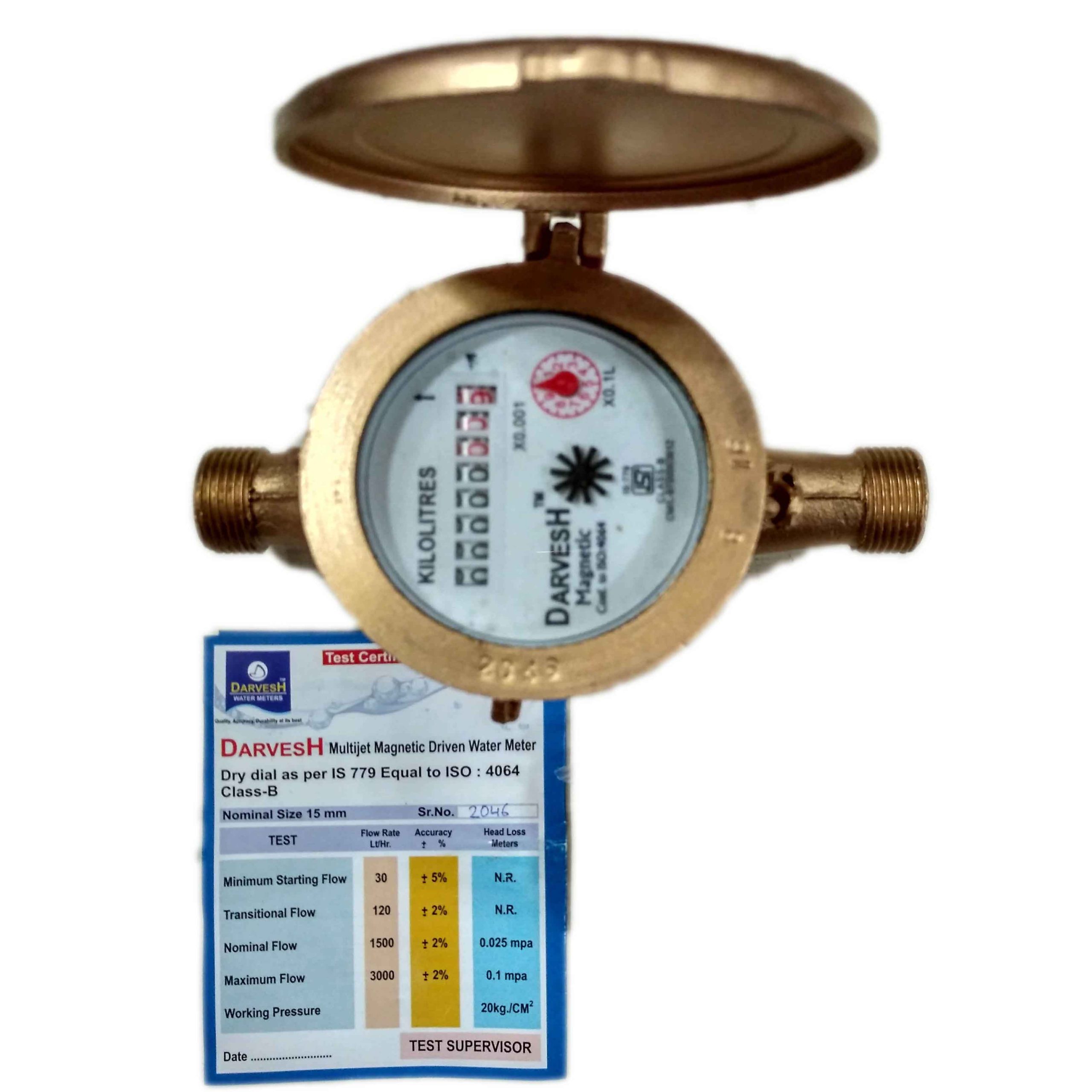 Darvesh Cold Water Flow Meter Multi Jet Screwed End Class B Brass Body