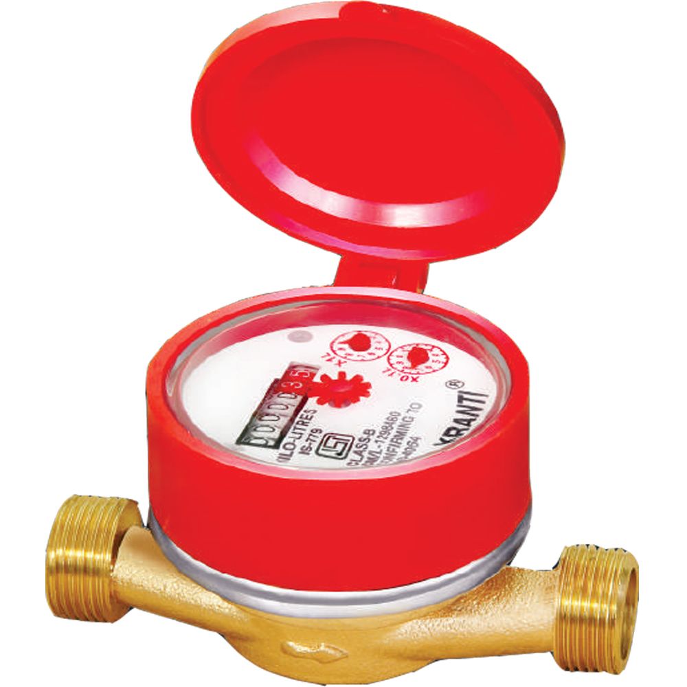 Kranti KBS Water Flow Meter 15mm Single Jet Screwed End Class B Brass Body